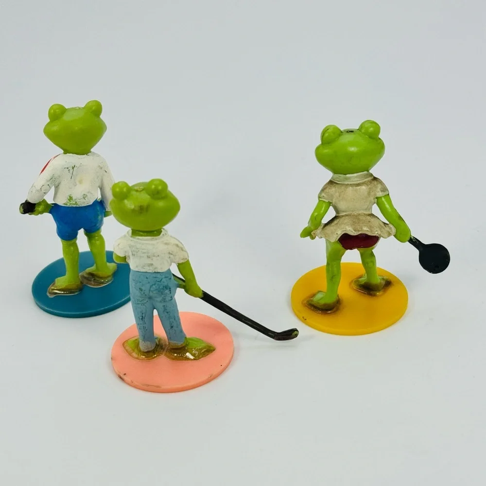 Vintage Frogs Playing Sports Plastic Figures Cake Toppers Golf Baseball Tennis